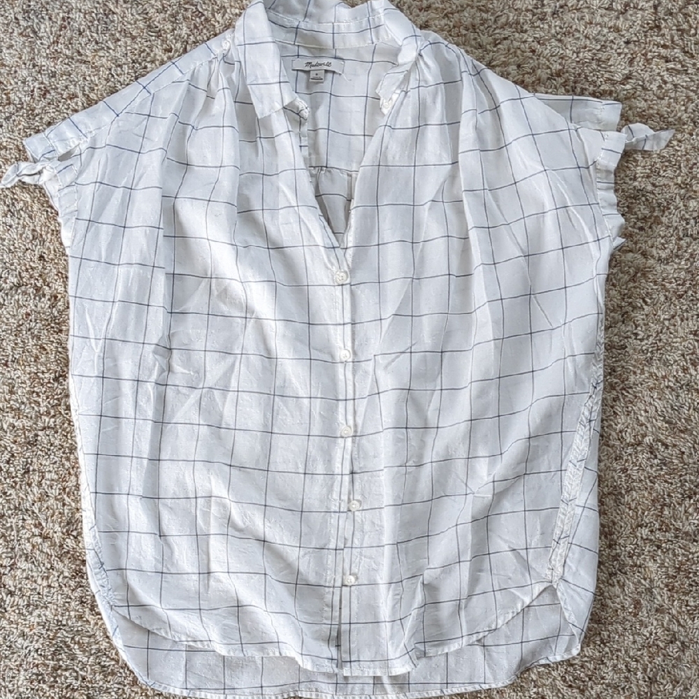 Madewell White Checkered Button-Up Blouse - image 1